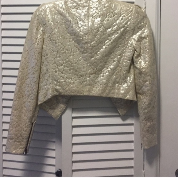 Alice and Olivia Champagne Lace Pattern Cropped Moto Jacket Blazer Size XS - Picture 1 of 7